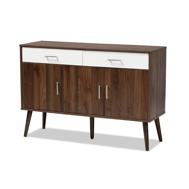 

Leena Mid-Century Modern Two-Tone White and Walnut Brown Finished Wood 2-Drawer Sideboard Buffet