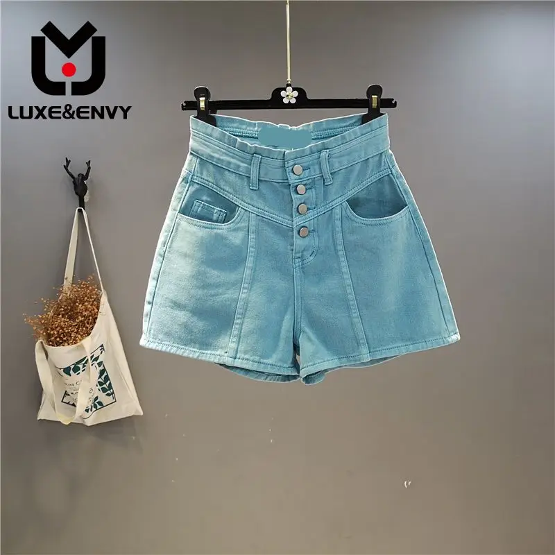 

LUXE&ENVY New Shorts Single Breasted High Waist Wide Leg Chic Shorts Fashionable Versatile A-line Hot Pants Korea 2023 Summer