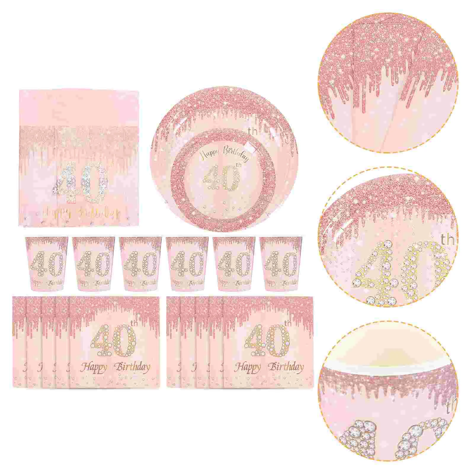 

1 Set of Paper Tableware Cute Birthday Plates Napkins Tablecloth Kit Glittering Party Supply