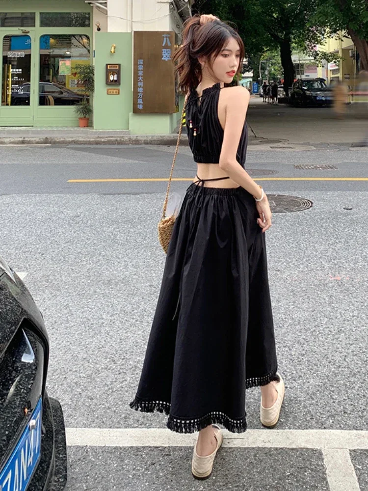 Темпераментное платье макси Femme женское без рукавов с круглым вырезом винтажное