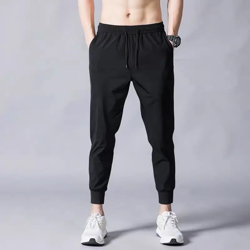 Summer Male Lightweight Running Pants Men Mesh Breathable Comfortable Sports Sweatpant Thin Ice Silk Casual Trousers M-5XL