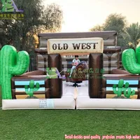 Amusement Park Inflatable Mechanical Rodeo Horse Brown Desert Cactus Riding Bull Mattress For Crazy Challenge Game