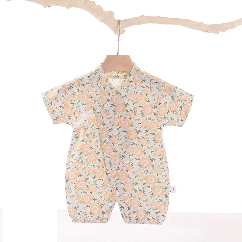 Summer Newborn Clothes Baby Japanese Kimono Baby Combed Cotton Short Sleeve Khaki Lace Up Butterfly Clothes Thin Style