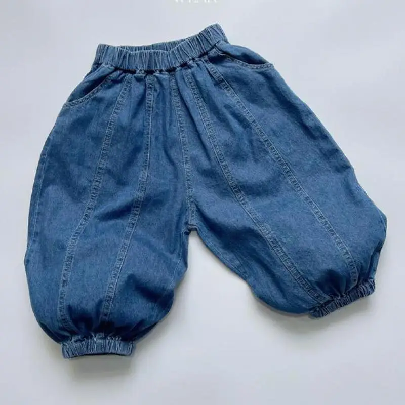 

Children Solid Jeans Simple Versatile Loose Harem Pants Boys Fashion Thin Bind Feet Denim Trousers Girls Baby New Lantern Pants