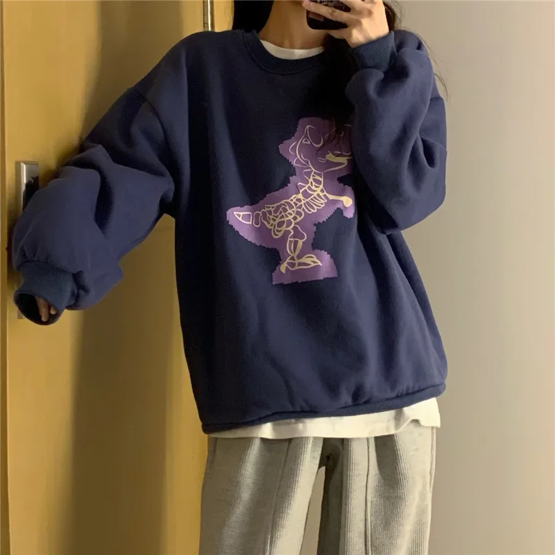

1102 Women's autumn clothing Korean version new bf loose long-sleeved printed crewneck Sweatshirts