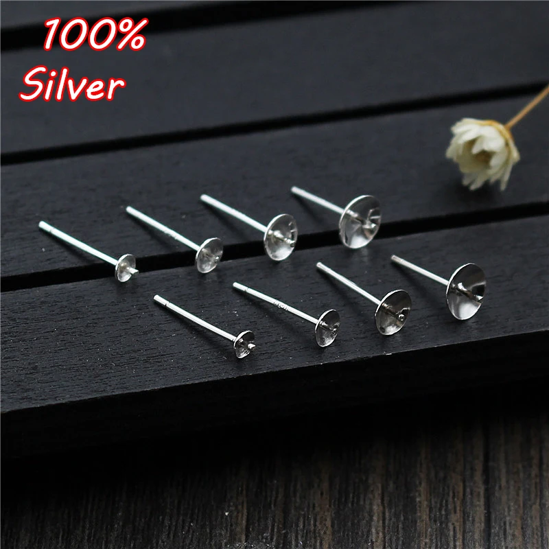 

2pair Wholesale 925 Fine Jewelry DIY Stud Earring Making Accessories Suitable For 3 4 5 6mm Pearl Crystal Jade Blank Base