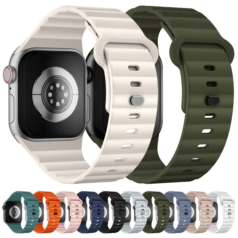 Фото Спортивные силиконовые ремешки для Apple Watch Band Ultra 2 49 мм, браслет correa для умных часов iwatch Series 9 8 7 6 SE, ремешки 45 мм 44 мм 42 мм №1