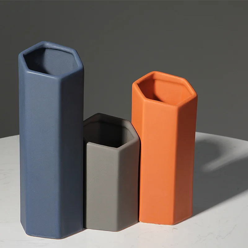 

Nordic Art Geometric Ceramic Vase Morandi Creative Hexagon Simple Porch Desktop Home Decoration