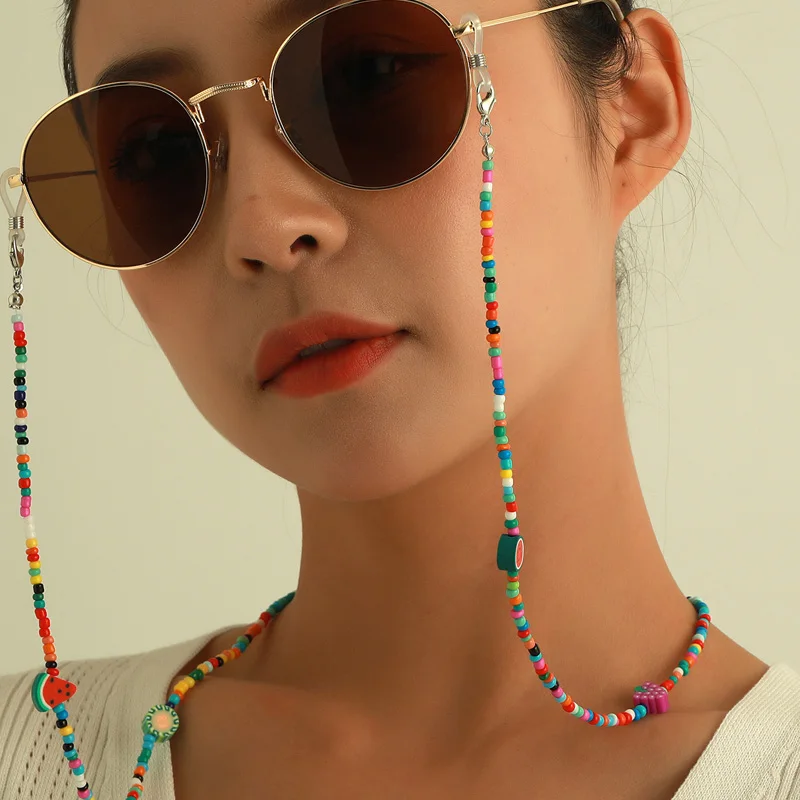 

New Colorful Fruit Beads Glasses Chain Vintage Women Face Mask Holder Non-slip Lanyard Neck Hang Rope Strap for Girls Children