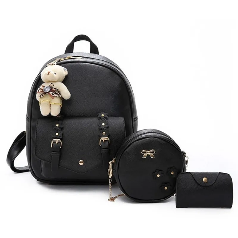 Fashion Personality Three Piece Set Women's PU Student Girl Shopping Party Travel Fashion Child Student Mother Backpack