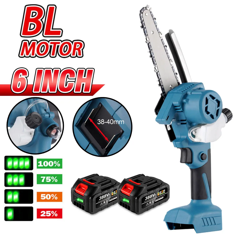 

6-дюймовая миниатюрная бесщеточная электрическая пила, 11000 об/мин, ручная бензопила, автоматический маслятор, садовая лесопила, электроинст...