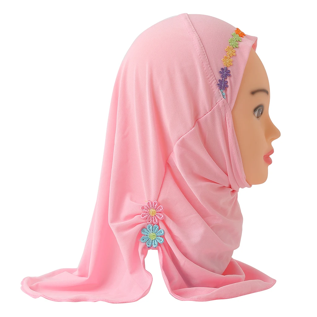 H1415 Small Baby girl 2-6 years old instant hijab with handmade flowers muslim scarf headwrap islamic arabic hats