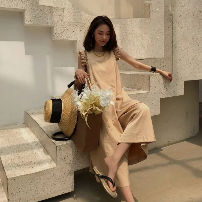 

Women Loose Trendy Jumpsuits New Fashion Korean Style Streetwear Ankle-length Summer High Waist All-match Ins Breathable Solid