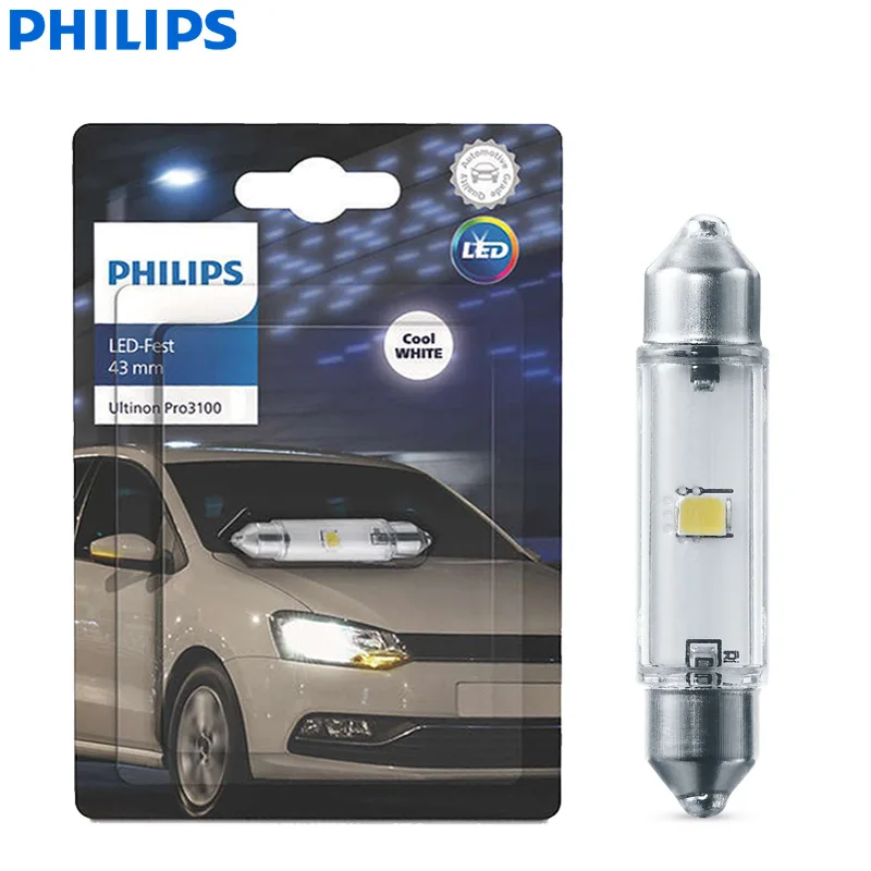 

Светодиодная Лампа Philips Ultinon Pro3100 C5W (30 Мм, 38 Мм, 43 Мм), 6000K, Холодный Белый Свет, Для Салона Автомобиля