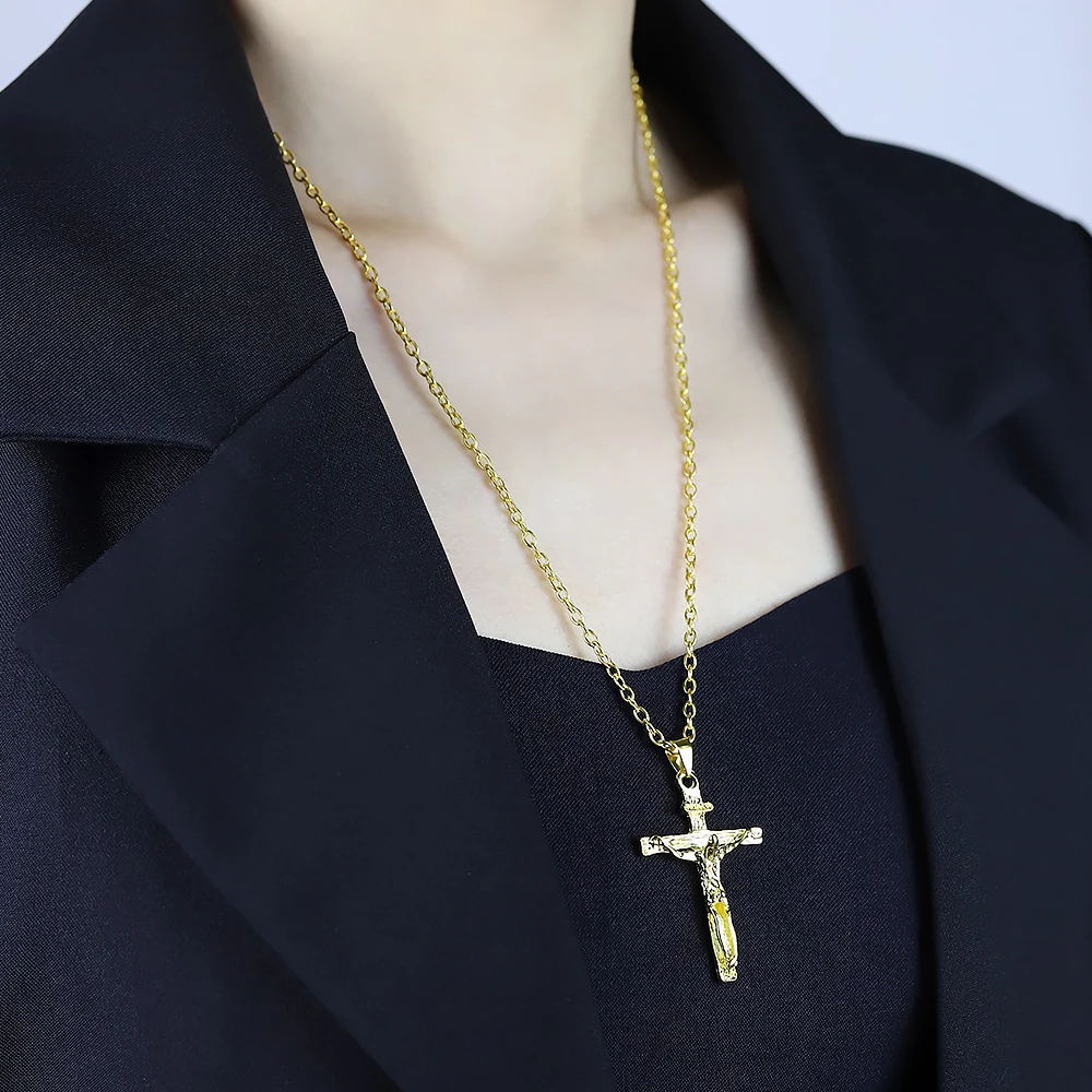 1PC Dainty Titanium Steel Upside Down Cross Necklace for Women Men Inverted Cross Pendant with Chain Fashion Jewelry 2023 images - 6