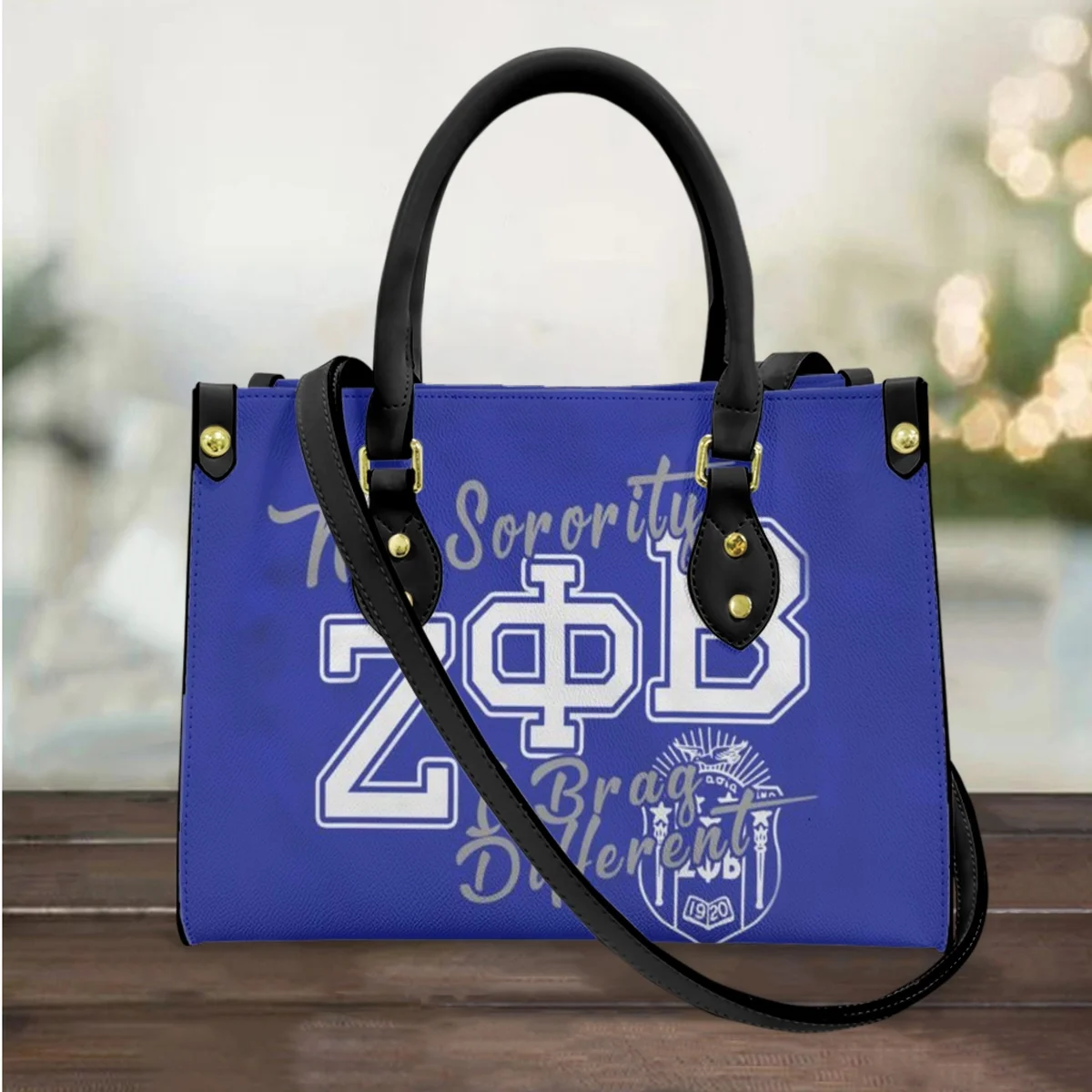 

Elegant Women Leather Shoulder Bag Luxury Phi Beta Sigma Print Casual Tote Large Capacity Travel Commuter Clutch Purse Bolsos