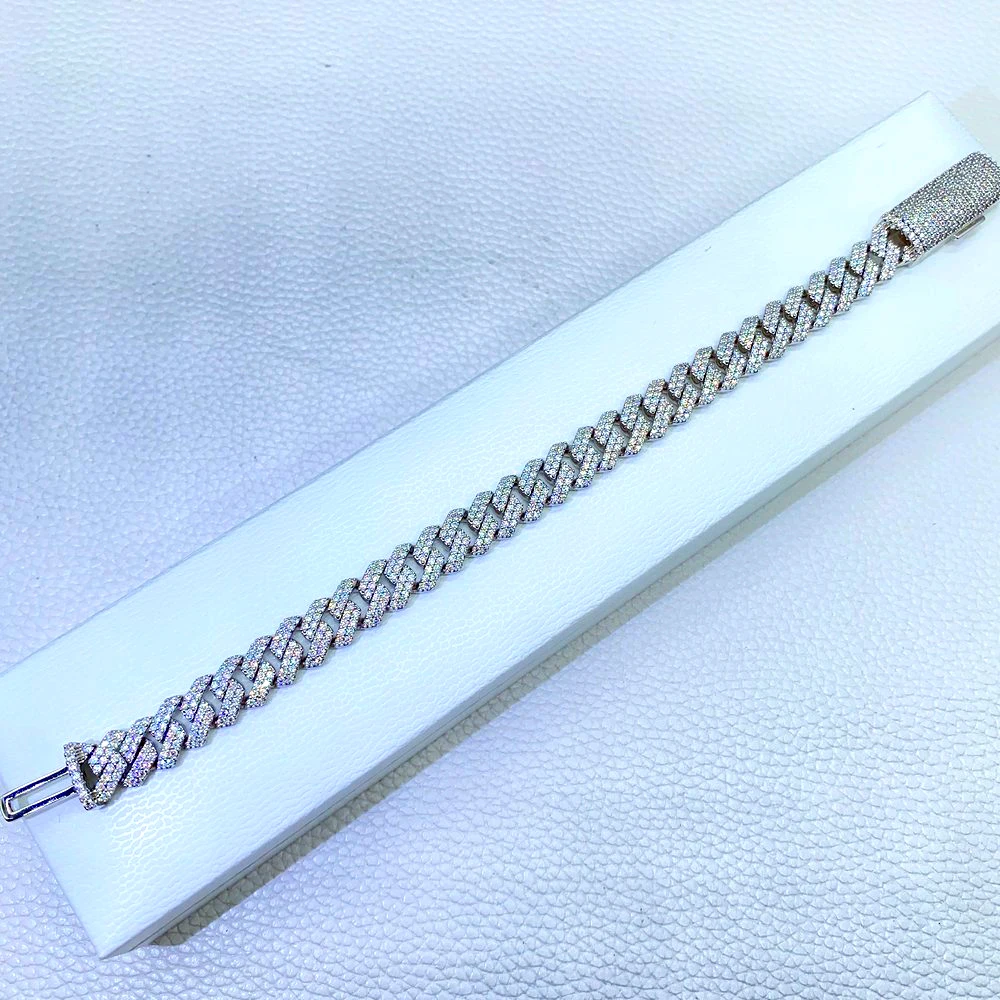 10mm 2 Rows Big Moissanite Bracelet For Men Women S925 Silver Cuban Chain Real Diamonds Hip Hip Jewelry With GRA