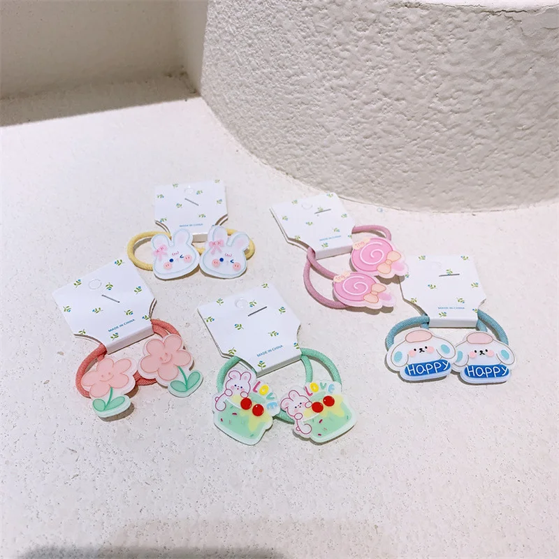 

Резинка для волос в Корейском стиле 1 пара, Детские аксессуары для волос, милый простой мультяшный кролик, собака, цветок