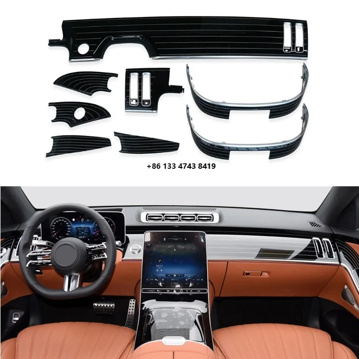 Фото Обновления для S-Class W223 S400 S450: декоративные накладки на двери и приборную панель S680 с новой отделкой в стиле лакированного дерева. №1