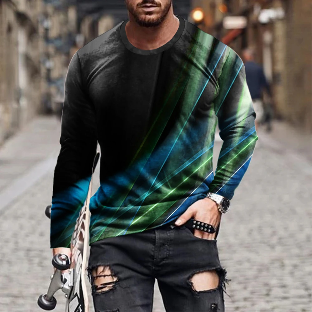 

Mens 3D Graphic Print Long Sleeve T-Shirt Fitness Sports Gym Tee Pullover Tops Fashion Casual T-shirt