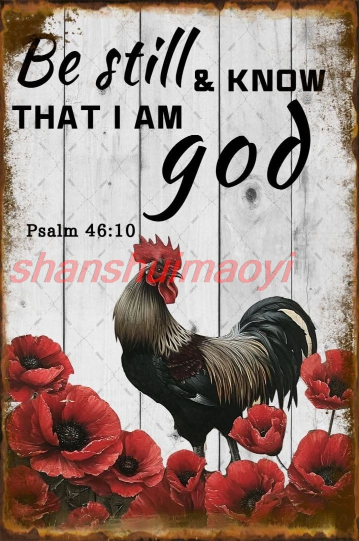 EMOHAT Цветущий Петух Металлическая Оловянная Вывеска Украшение Курицы Be Still I Am God