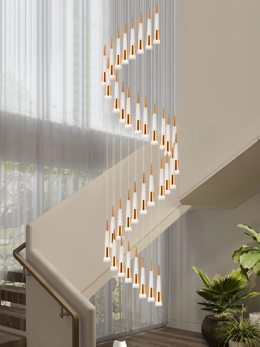 

LED Staircase Chandelier Luxury Villa Duplex Building Chandelier Living Dining Room Hanging Lamp Indoor Golden Lighting Fixtures