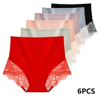 6pcs womens cotton underwear high waist antibacterial panties sexy lace seamless tummy briefs ladies triangle shorts large size