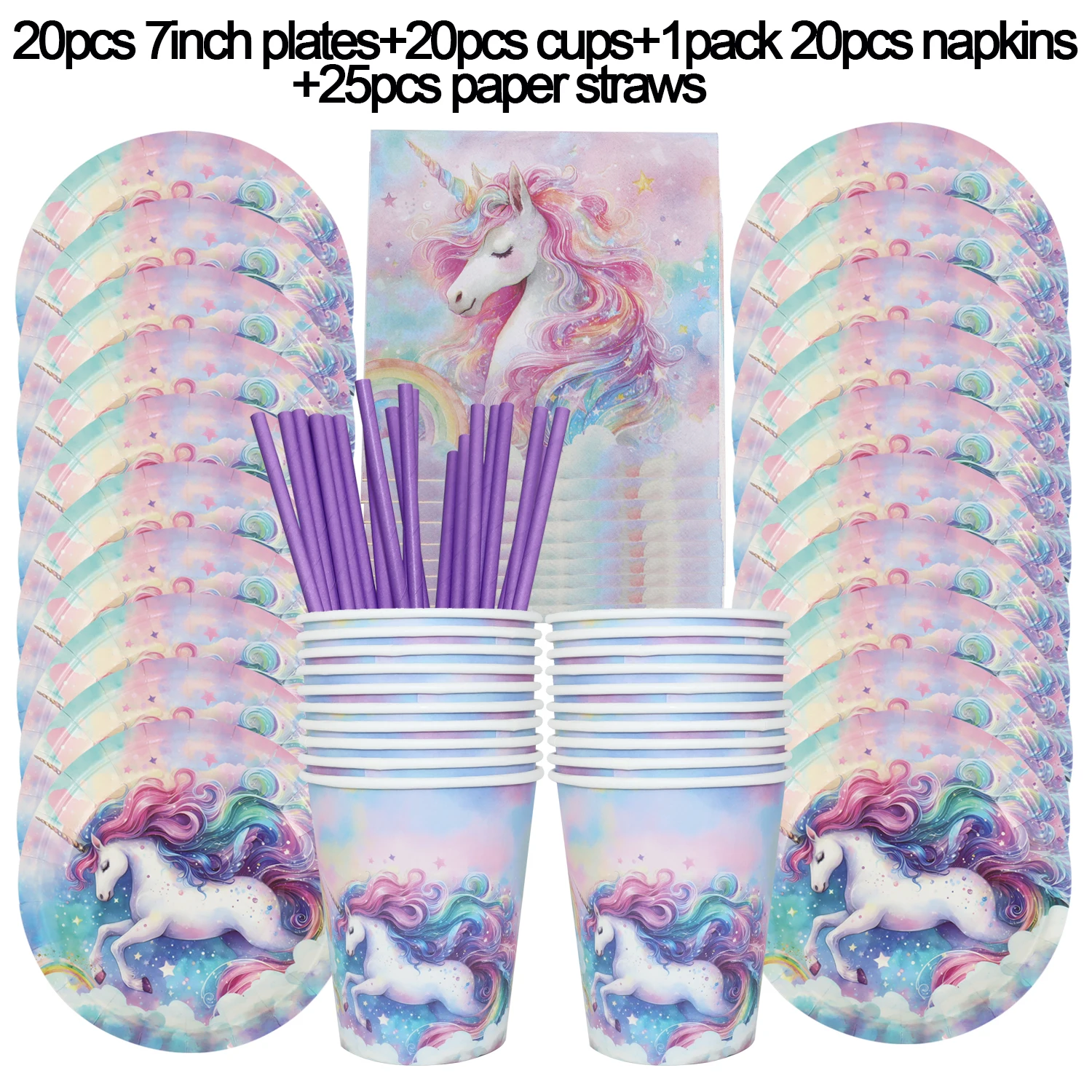 

Одноразовая посуда для праздника с единорогом