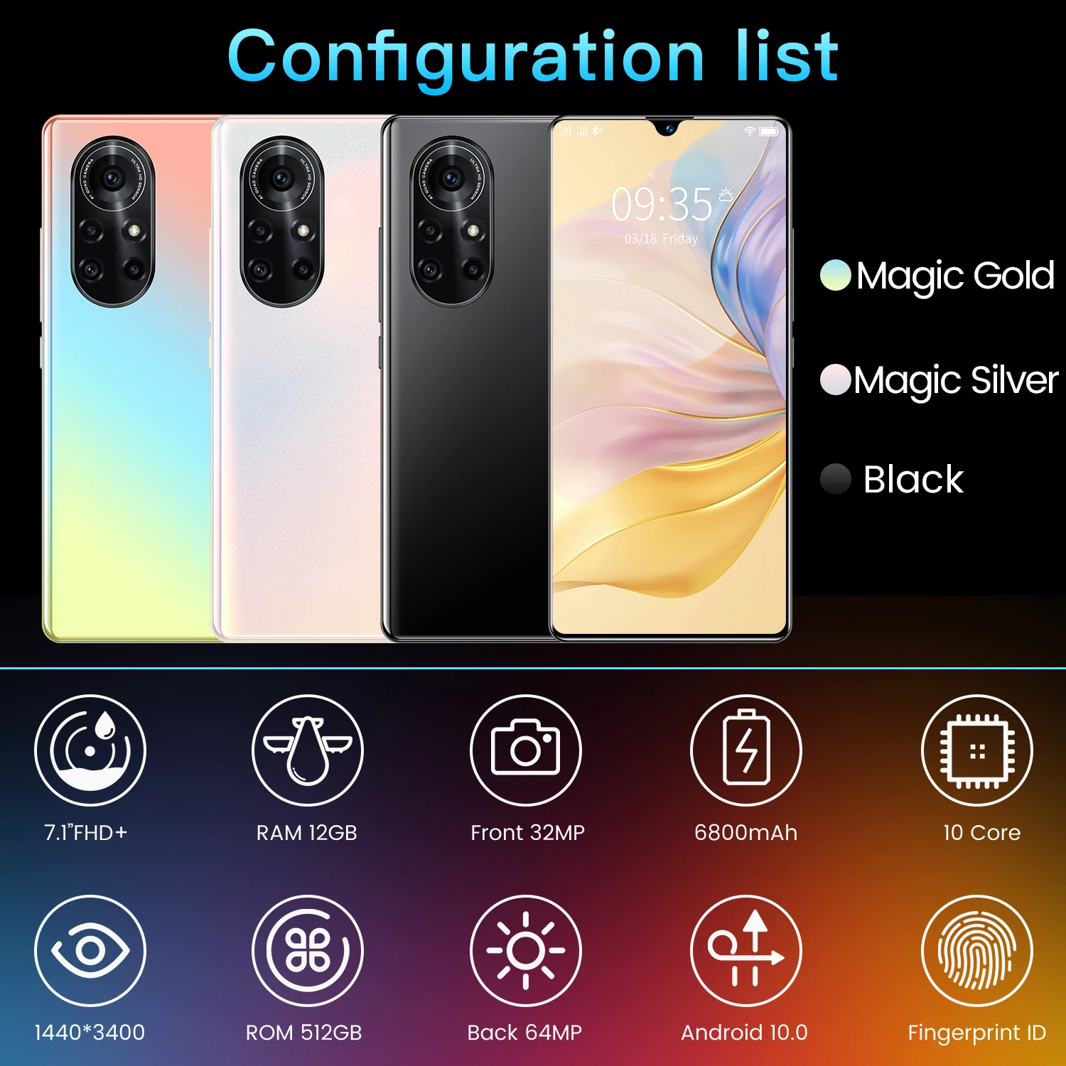 global version nova8pro 7 1inch hd screen 12gb ram 512gb rom smartphone dual simsd cell phone android 10 mobilephone celulares free global shipping