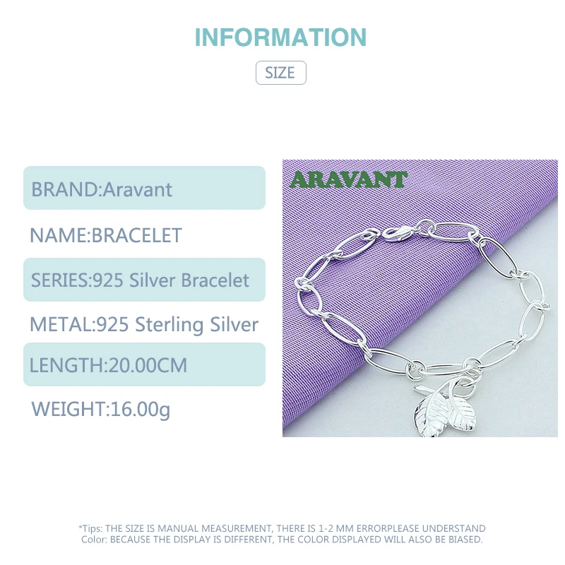 Aravant 925 Серебряный лист Шарм Браслеты для женщин модные ювелирные изделия