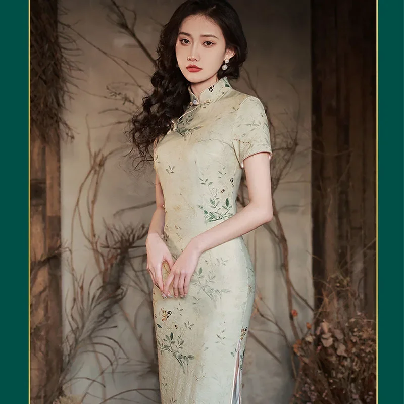 Yourqipao летнее китайское женское длинное платье Cheongsam средней длины в стиле ретро
