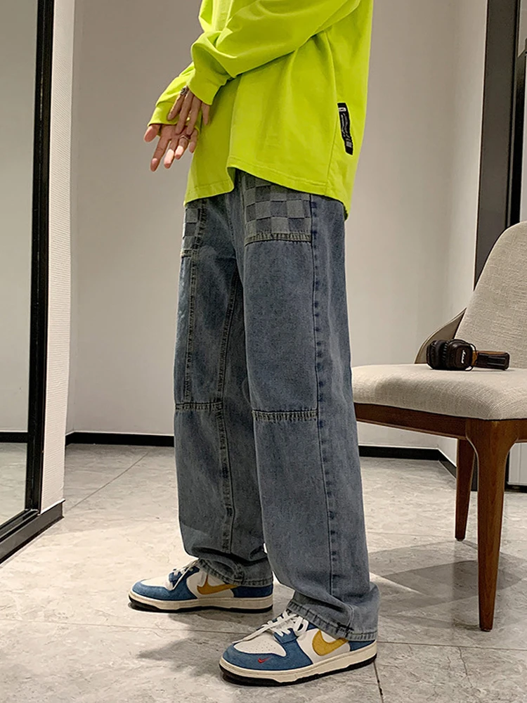 Men's Jeans Fashion Stitching Design Loose Straight Leg Casual Wide-leg Pants Brand Clothing Men Streetwear Jeans  men clothing