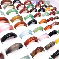 50pcslot men womens natural stone agate rings mix colors vintage jewelry 6mm finger band accessories party gifts wholesale lot
