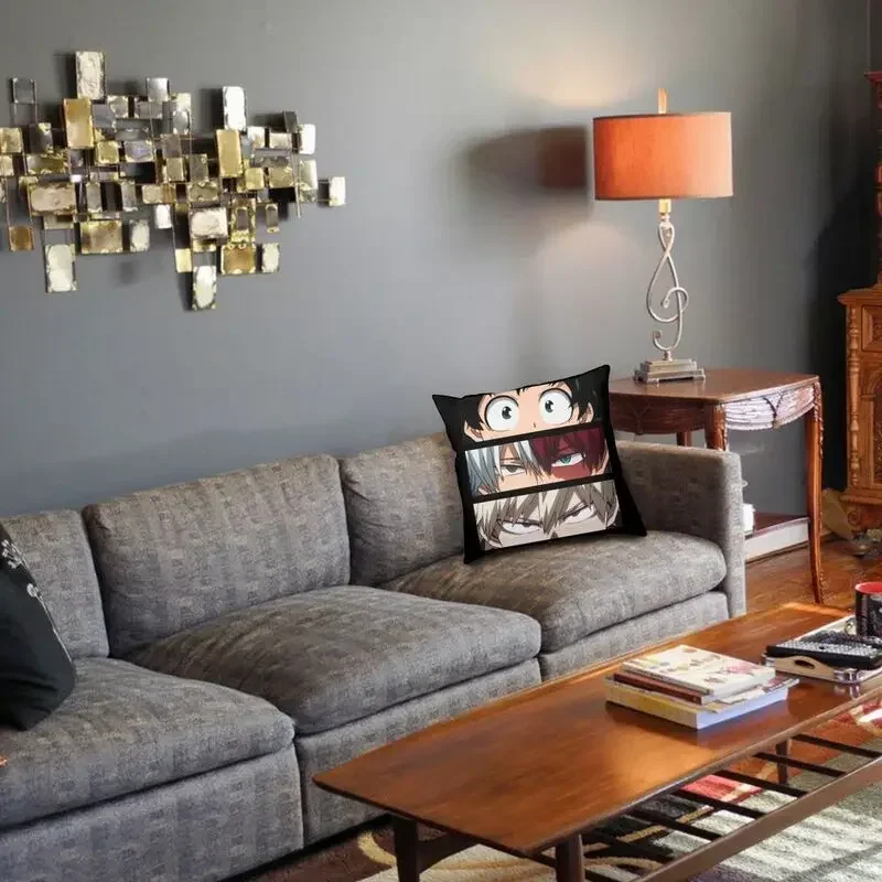 Аниме MHA Deku Todoroki Bakugo Квадратная Наволочка 40x40 См Хлопковая Декоративная Для