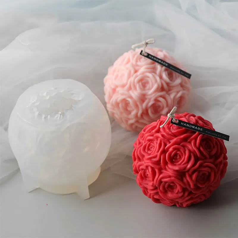 Rose Flower Ball Silicone Candle Mold Aromatherapy Gypsum Soap Resin Flower Mould Birthday Holiday Gift Souvenirs Home Decor