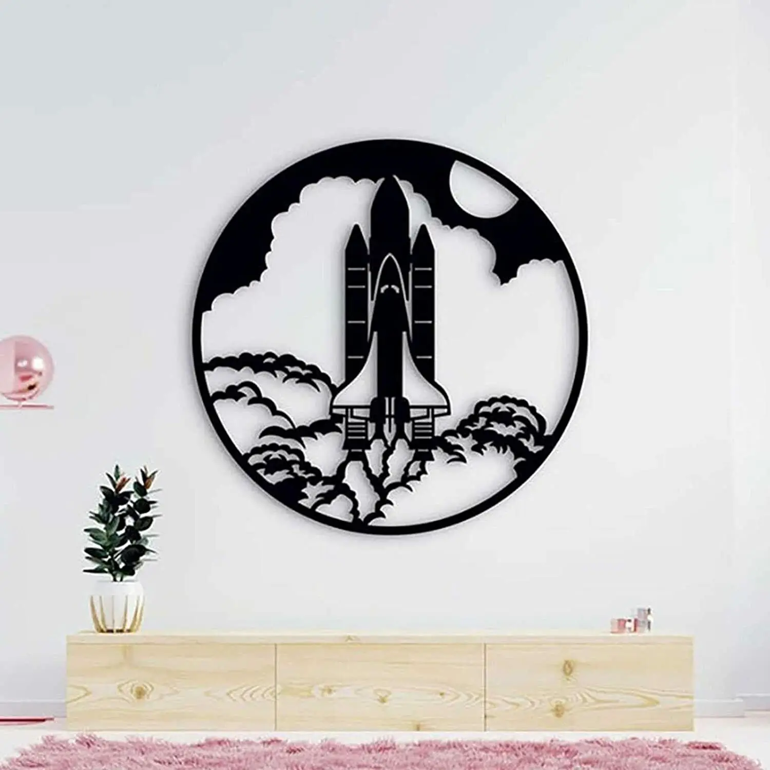 

Space Rocket Metal Wall Art, New Metal Wall Sculpture, Round Rocket Silhouette