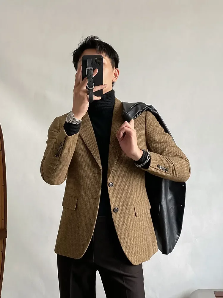 KS44 японский винтажный костюм в клетку Тысяча птиц мужской тонкий красивый