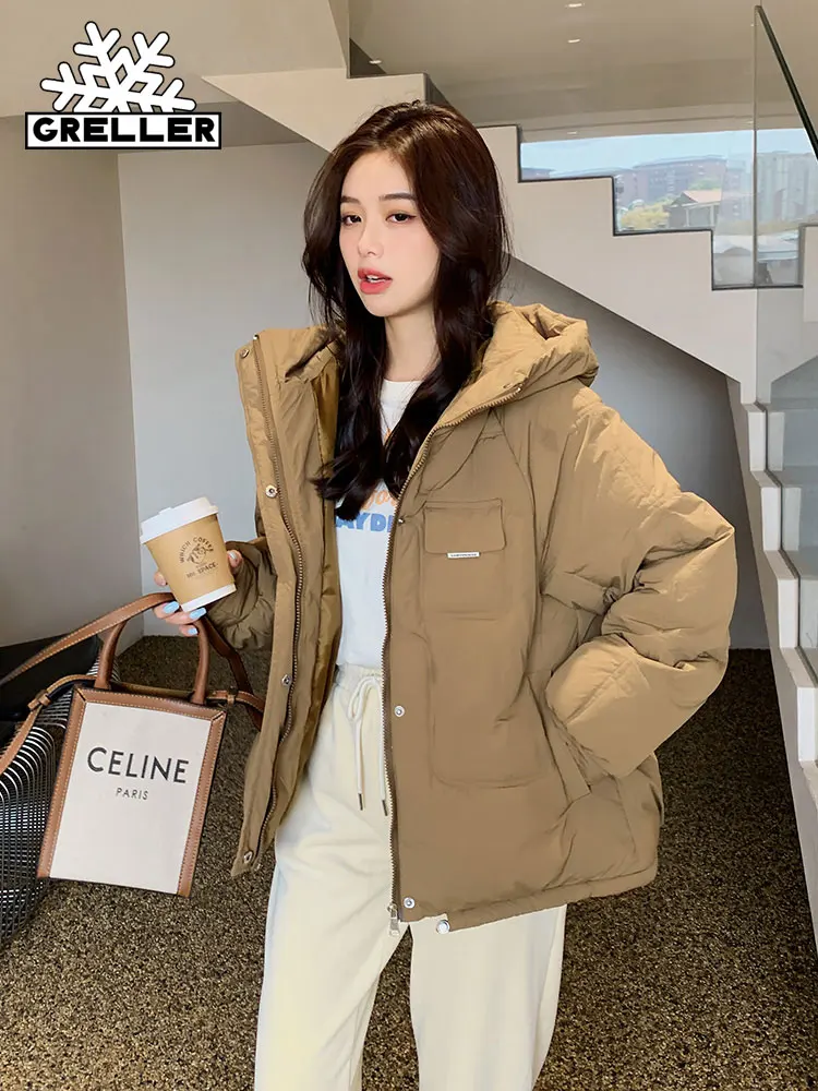 GRELLER 2022 Cotton Padded Short Parkas New Hooded Down Winter Jacket Women 6 Colors Thick Warm Winter Coat Female Outerwear