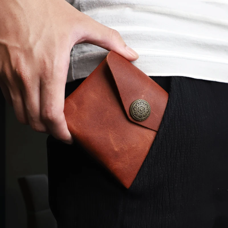 Fashion Cowhide Coin Purse Women Genuine Leather Card Holder Pouch Men Handmade Short Credit Card Slot Coin Purse Mini Wallet
