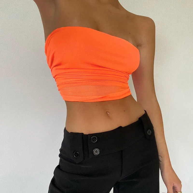 Белый пикантный укороченный Топ без бретелек летняя майка рукавов базовая с