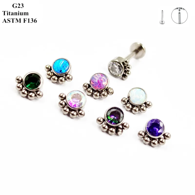 

G23 Titanium Fashion Earrings Inlaid With Exquisite Zircon And Opal Classic Women's Earpiece Ear Cartilage Nail Piercing Jewelry