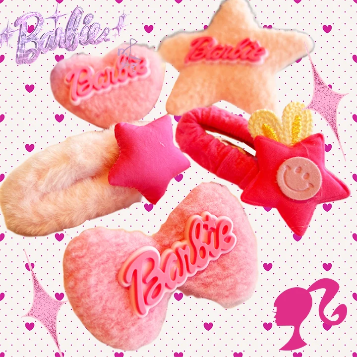 

Barbie Plush Hairpins Kawaii Bow Hair Decoration Stylish Trendy Movie Ornaments Sweet Y2K Style Pink Lovely Girls Kids Gift Cute