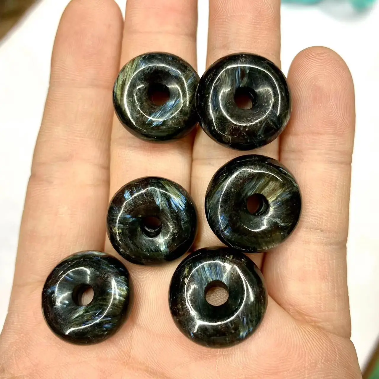 

20mm Donut Arfvedsonite Astrophyllite Hornblende Glaucophane Natural Energy Stone Diy Loose Beads For Jewelry Making 2 Piece