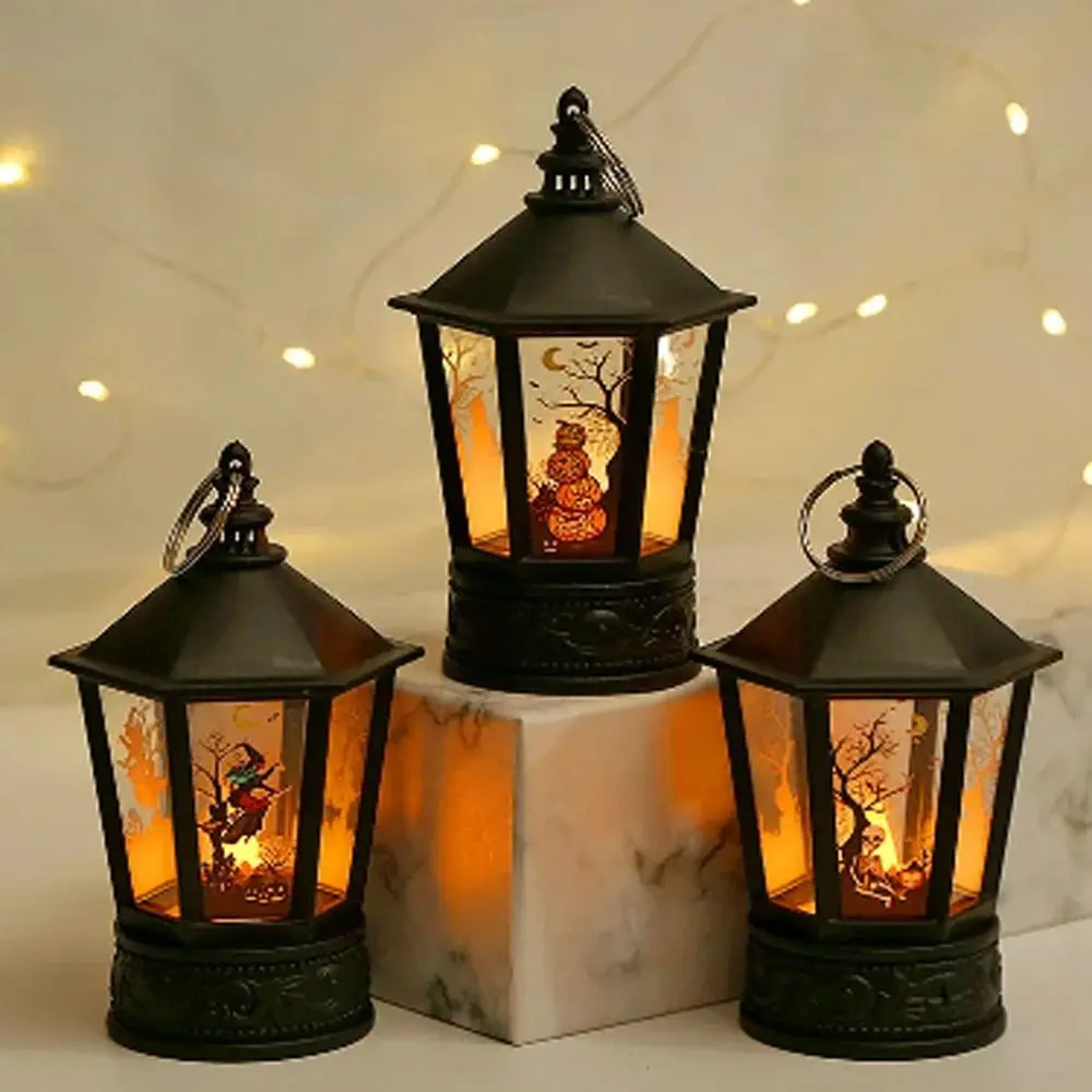 

Halloween Pumpkin Lamp LED Candle Light Vintage Witch Castle Simulated Flame Small Hand Lantern Haloween Party Decor Supplies