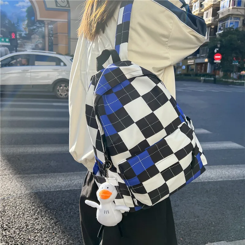 

Повседневный школьный рюкзак в Корейском стиле, клетчатые сумки со вставками в японском стиле, вместительные модные сумки для книг для дево...
