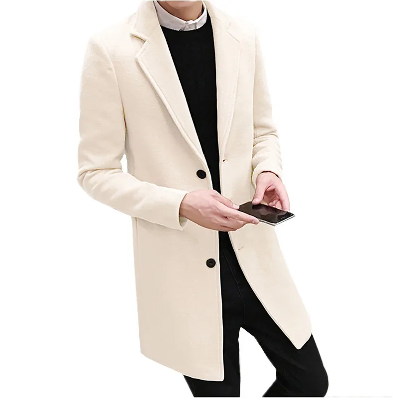 

Winter Woolen Long Jacket Men's Fashion Slim Trench Coats 10 Color Options Overcoat Men Black White Khaki Red Windbreaker