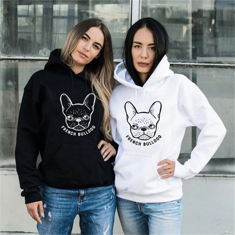French Bulldog Print Best Friend Hoodies Hoodies Women Fashion Casual Hooded Sweatshirt Female Pullovers Clothing Kawaii Tops
