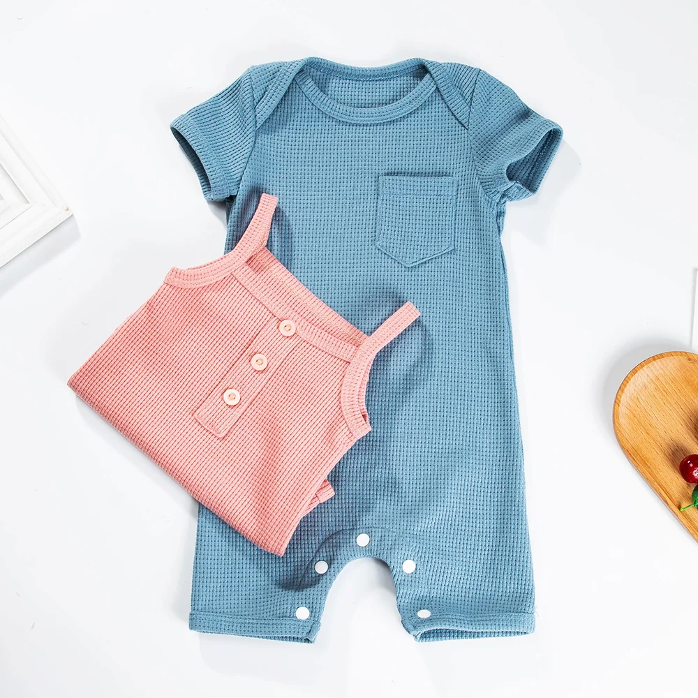 

Комбинезоны без рукавов для маленьких девочек; Комбинезон с короткими рукавами для мальчиков; Летняя одежда; Однотонная Одежда для новорожденных; Комбинезоны для детей 3-18 месяцев