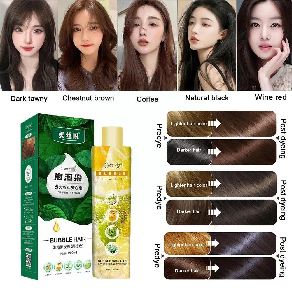 Organic Natural Fast Hair Dye Only 5 Minutes Plant Essence Black Hair Color Dye Shampoo For Gray Hair Caramel Coffee Fast C4V6