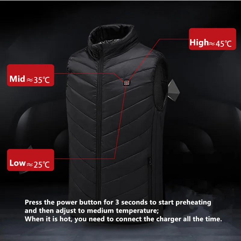 New Arrival Men Down Vests Three Temperatures Adjustment Heating Vest Casual Autumn Winter Men Jackets Heating Down Vest for Men